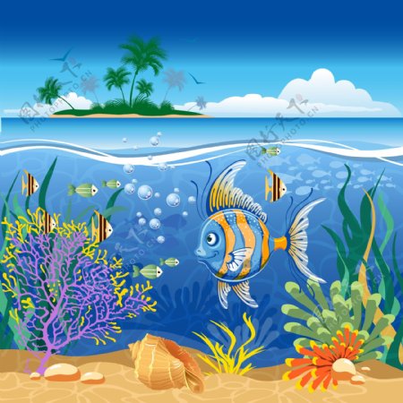 海底小鱼设计背景图片高清AI下载