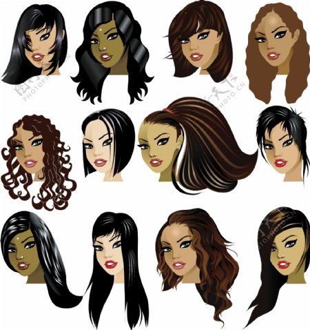 各种妇女的发型设计矢量图01
