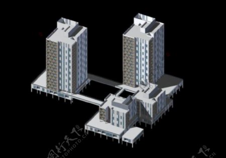 现代高层商业大厦建筑群3D模型设计