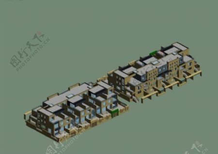 不同角度连排别墅3D模型设计