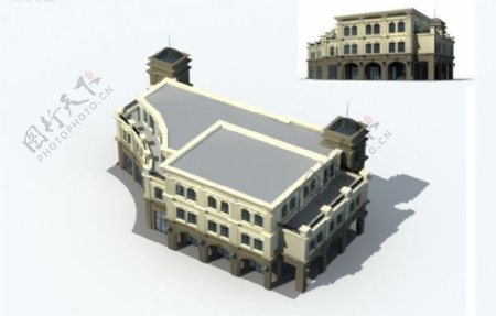 欧式古典仿古风格公共建筑3D立体模型