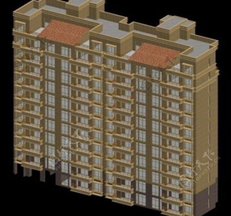 二联排板式小高层住宅楼模型