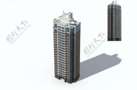 独栋高层天台塔式住宅楼3D模型