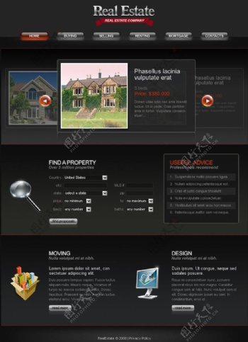 房地产企业网站模板PSD分层无网页源码图片