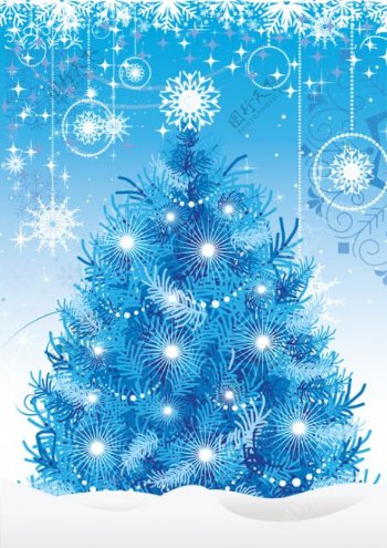 矢量蓝色圣诞树星光底纹素材