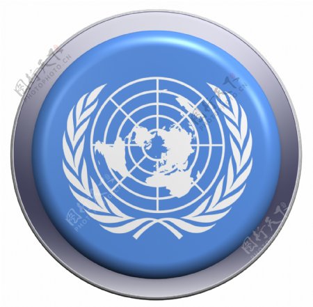 联合国国旗孤立在白色圆形按钮
