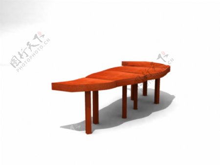 木质公共座椅3D模型