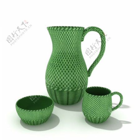 绿色茶壶和杯子