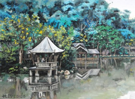 fengjing27风景建筑田园植物水景田园印象画派写实主义油画装饰画