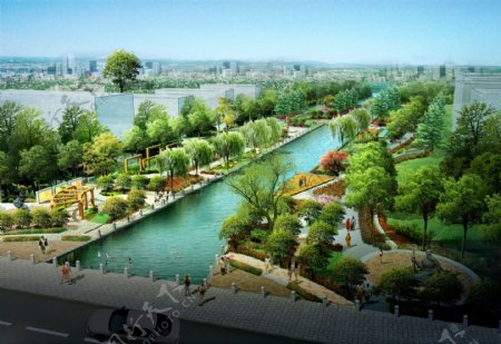 河边休闲景观设计PSD