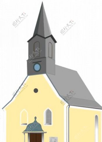 村子的教堂的矢量绘图