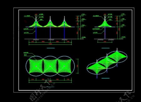 一套小型膜结构cad施工图