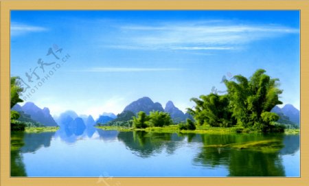 湖中小岛自然风景画