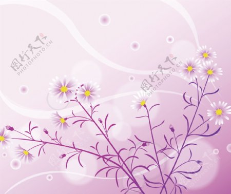 淡紫色花朵叶子花枝移门图片
