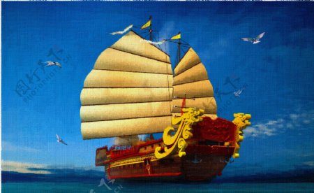 帆船油画60x37cm图片