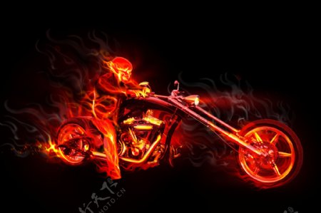 高清视觉火焰摩托车手