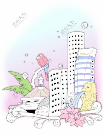 城市花纹彩绘装饰修饰矢量素材矢量图片HanMaker韩国设计素材库