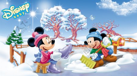 米老鼠浪漫雪景图片