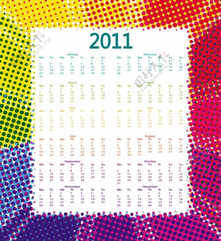 2011年彩色挂历年历矢量素材