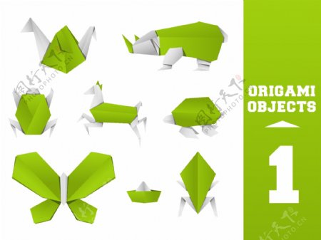 创意绿色折纸动物矢量素材
