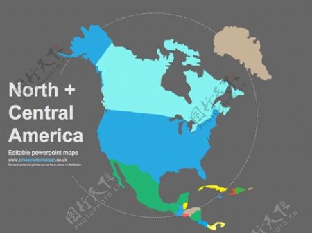 美国北部的PPT模板的自由编辑地图
