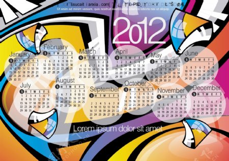 2012新年抽象图案日历矢量素材