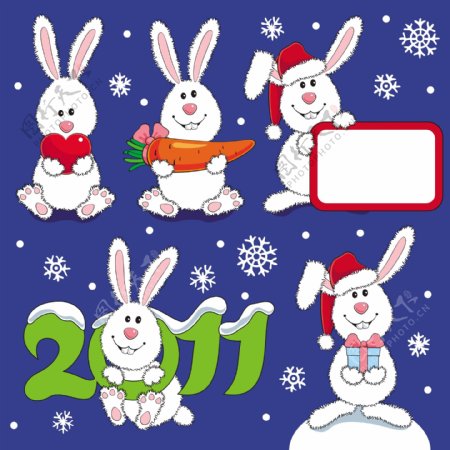 可爱的圣诞兔矢量圣诞可爱兔兔