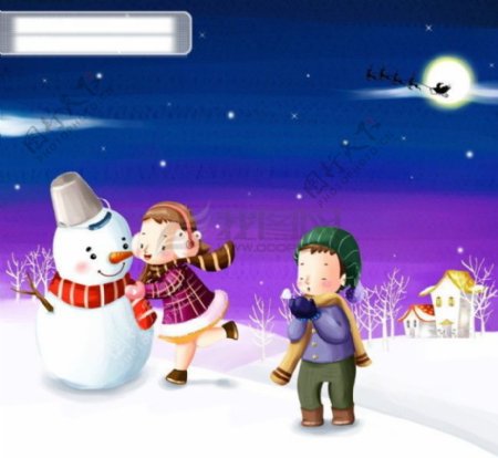 HanMaker韩国设计素材库背景图片祝福圣诞卡通可爱男孩女孩雪人