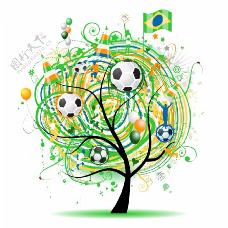 线条圈圈足球树木图片