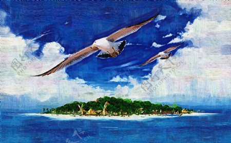飞翔的海鸥油画装饰图片
