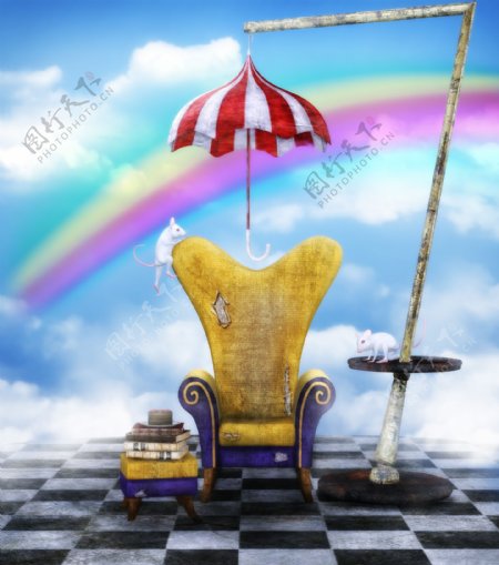 浪漫背景沙发太阳伞彩虹图片