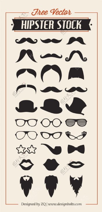 可爱胡须帽子和眼镜等图案矢量素材