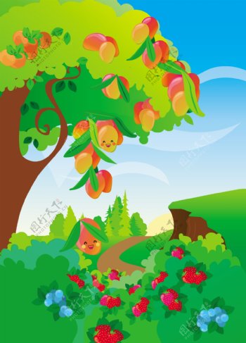 卡通水果树风景图图片