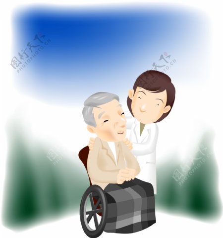 韩国卡通老人护理员矢量图06