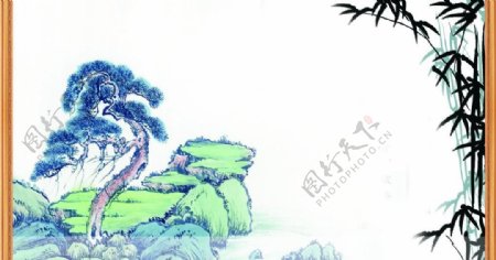 边框书竹子风景画山图片