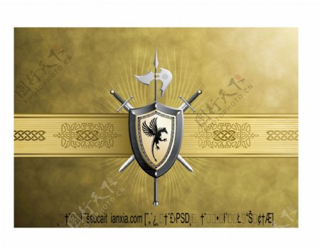 龙纹盾牌欧式武器背景矢量图片