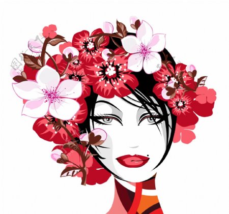 时尚花朵女性头像矢量素材ai格式矢量花朵花卉花纹女人人物女性矢量素材