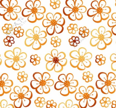 橙色六瓣花无缝背景矢量素材.
