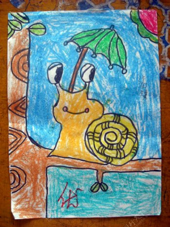 儿童蜡笔画蜗牛图片