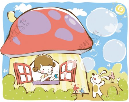 可爱卡通蘑菇房