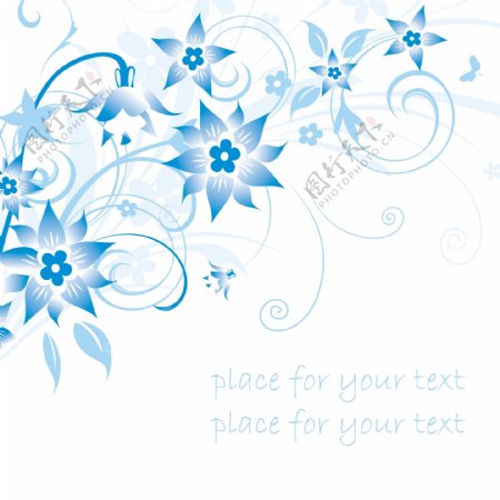 简单的手绘花和蓝色文本背景图案矢量1