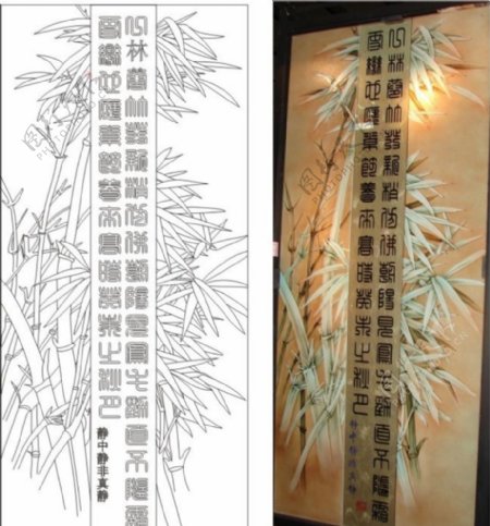 竹子艺术玻璃白描线稿