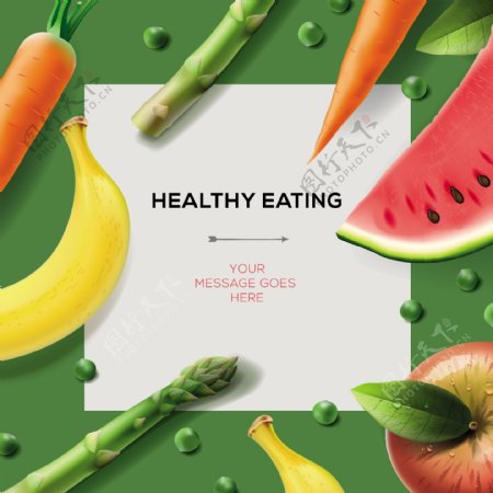 新鲜的水果和蔬菜的装饰海报矢量素材