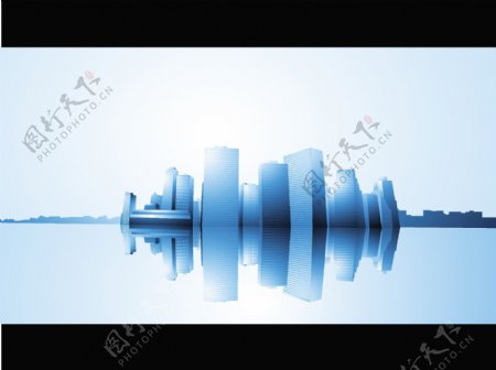 城市建筑的蓝色反射矢量素材