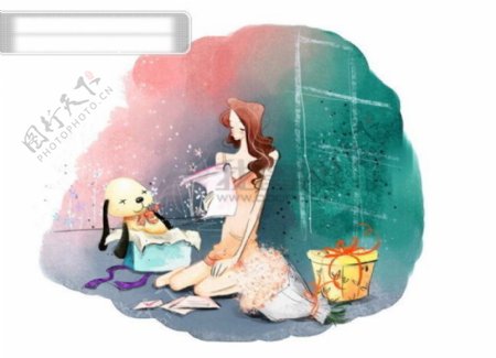 HanMaker韩国设计素材库背景漫画卡通淡彩人物女人礼物表白情书