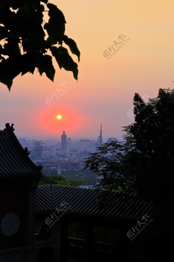 济南城市傍晚夕阳鸟瞰图图片