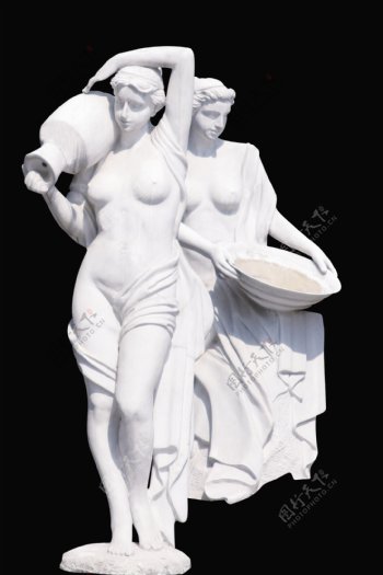 两个打水的女人雕塑psd素材