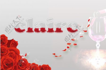 玫瑰红酒玻璃字图片