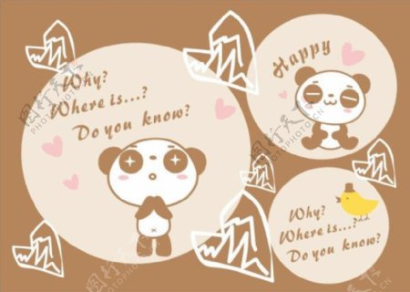 卡通熊猫插画矢量图