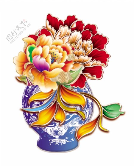 花瓶牡丹青花瓷